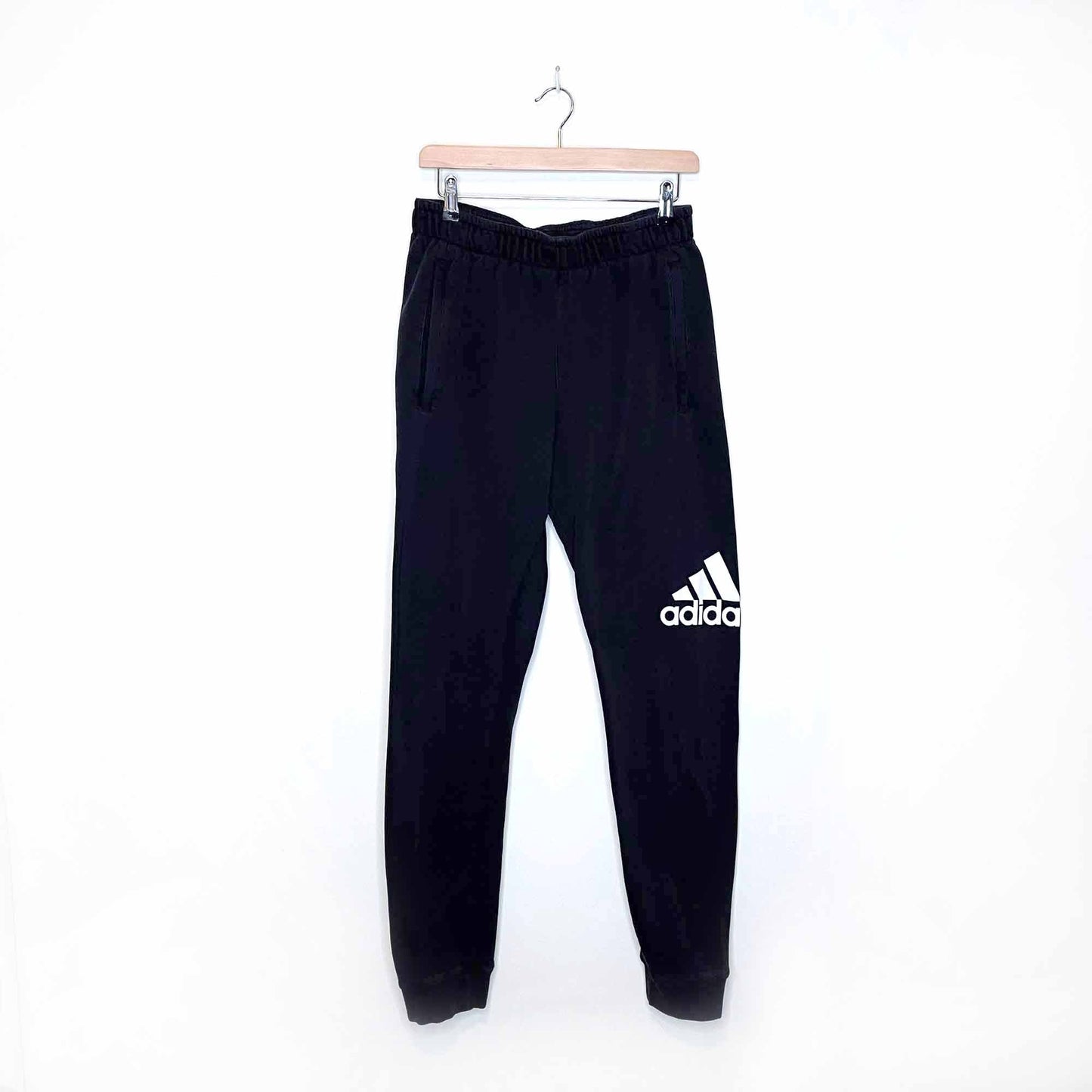 adidas black sport essentials tapered logo joggers - size large