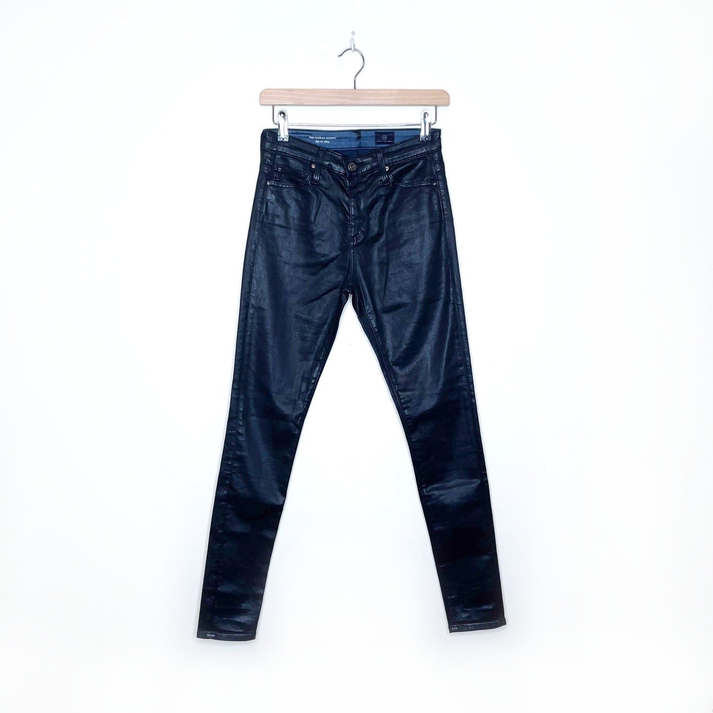 ag farrah high rise skinny dark blue leatherette pants - size 25