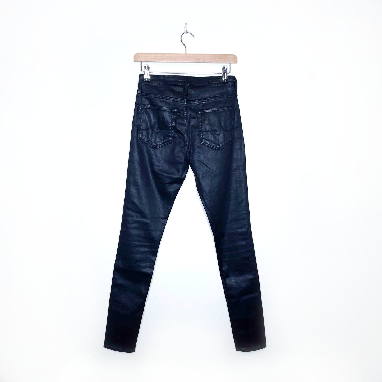 ag farrah high rise skinny dark blue leatherette pants - size 25