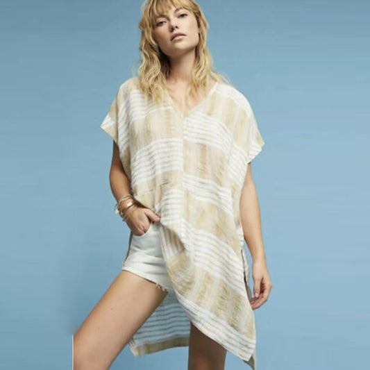 akemi + kin oversized striped linen tunic cover up - size small