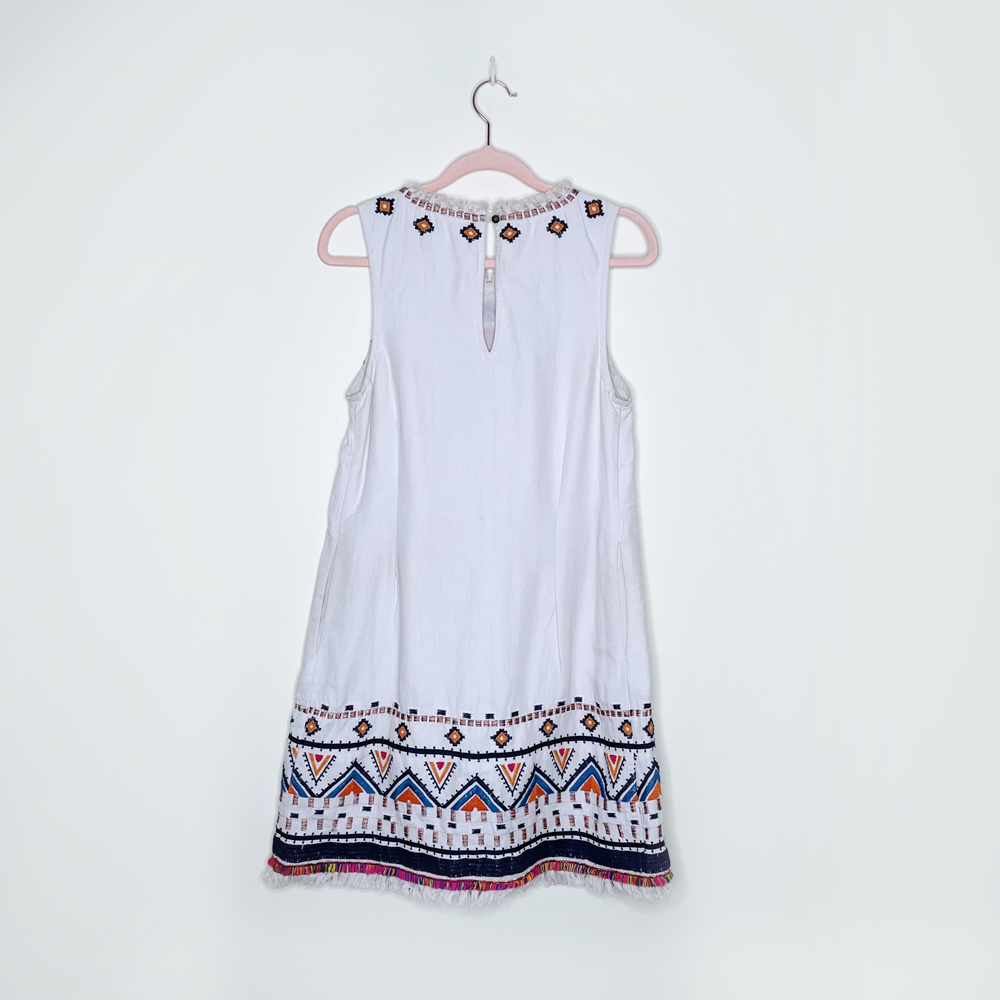 akemi + kin reagan embroidered boho shift linen-blend dress - size 0