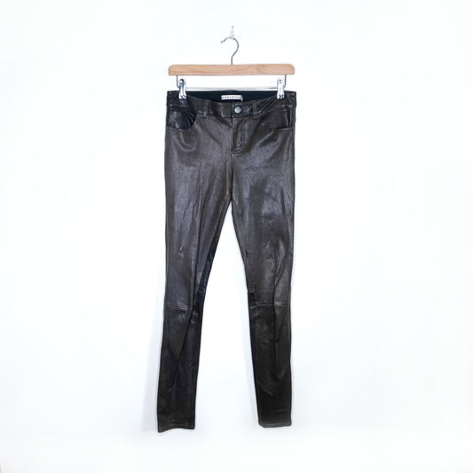 alice + olivia brown lambskin leather skinny pants - size 6