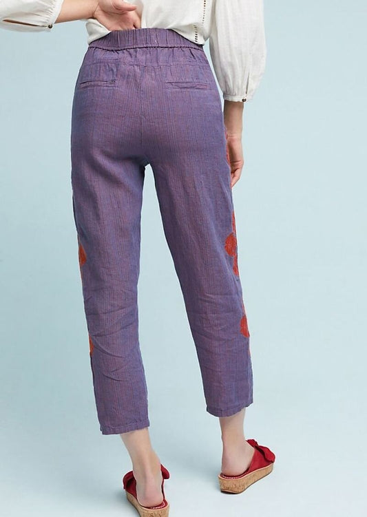 anthropologie embroidered linen pants - size xs