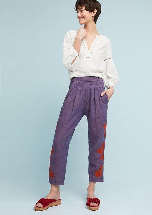 anthropologie embroidered linen pants - size xs