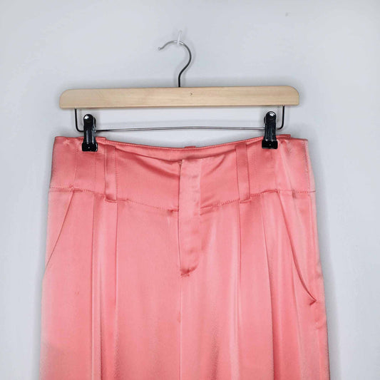 Alice + Olivia coral satin high rise wide leg trouser - size 4