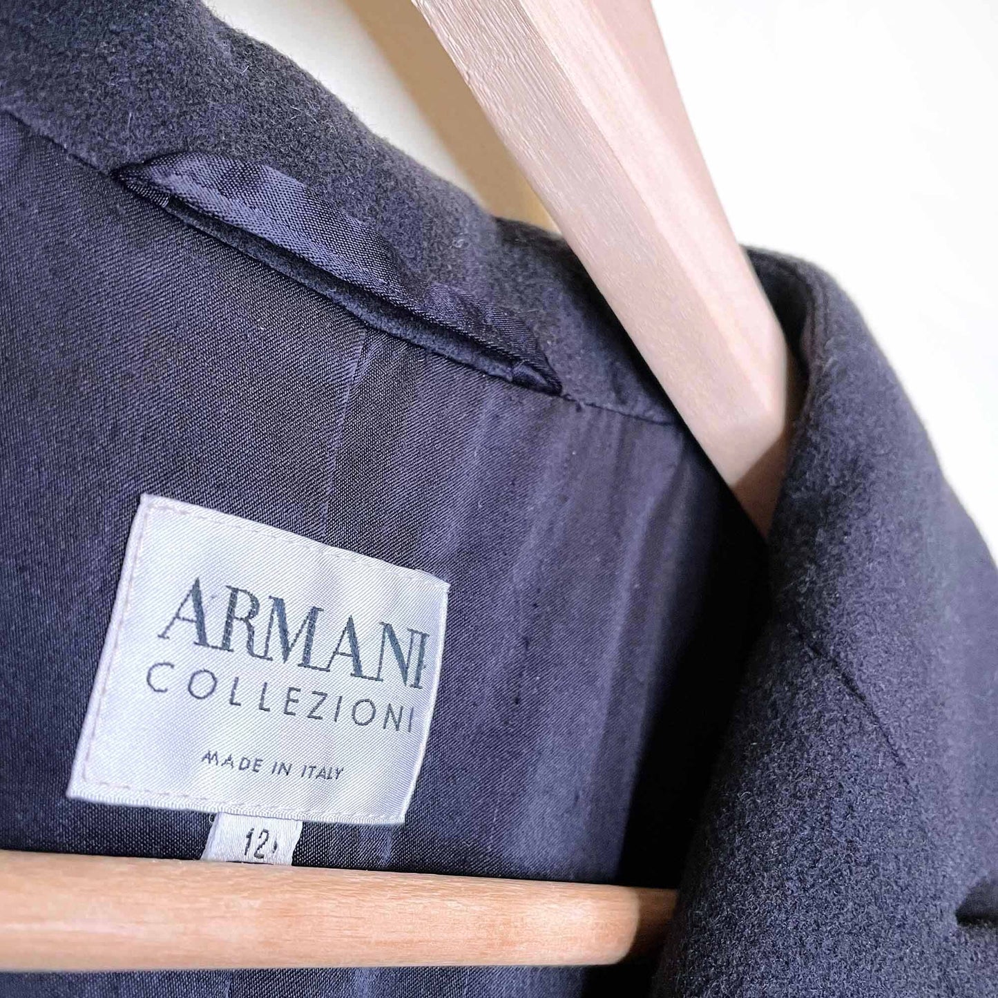 armani collezioni navy blue long wool overcoat - size 12