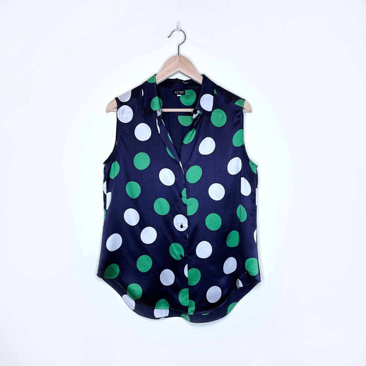 armani jeans polka dot sleeveless silk button down blouse - size medium