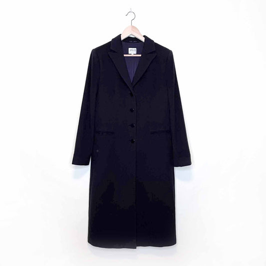 armani collezioni navy blue long wool overcoat - size 12