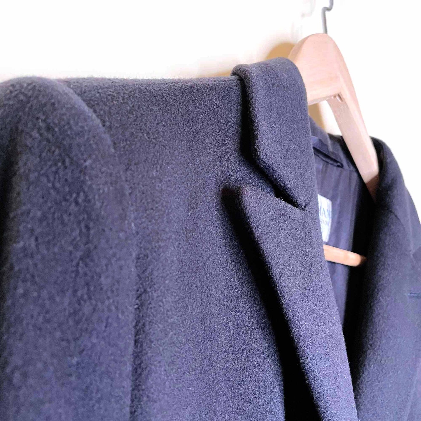 armani collezioni navy blue long wool overcoat - size 12