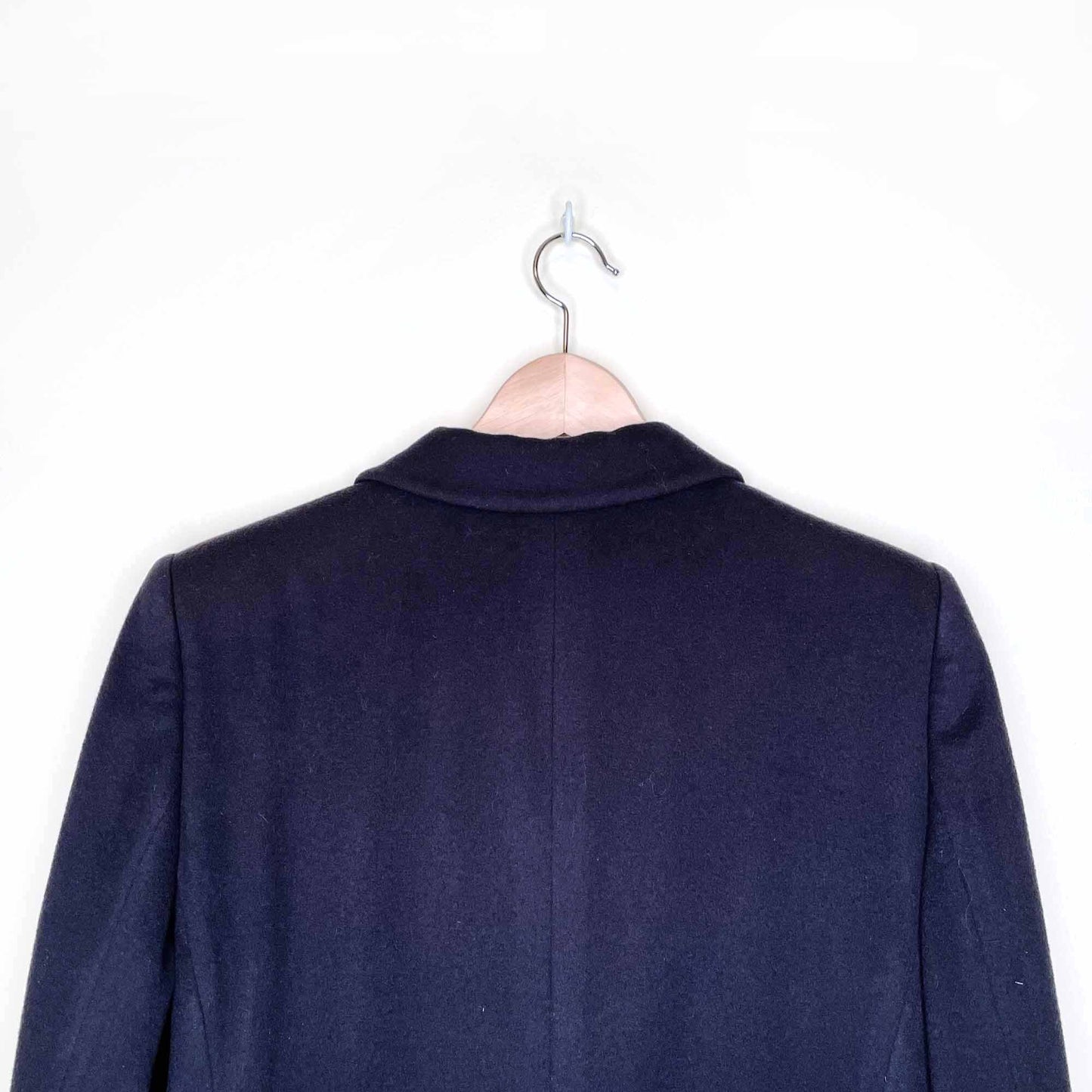 armani collezioni navy blue long wool overcoat - size 12