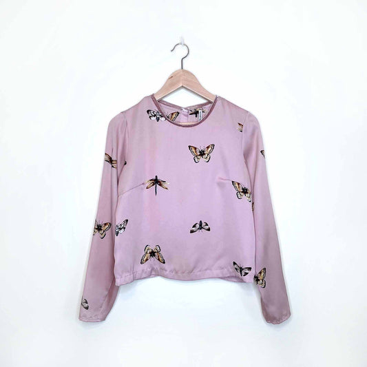 stradivarius pink button back butterfly top - size medium