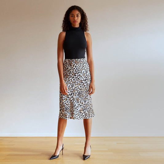 babaton leopard print slip midi skirt - size 0