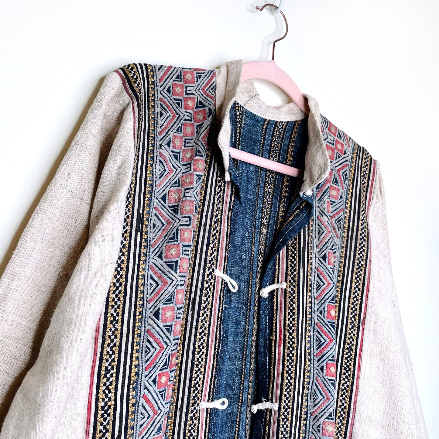 vintage 70's traditional indigo hmong batik jacket - OS