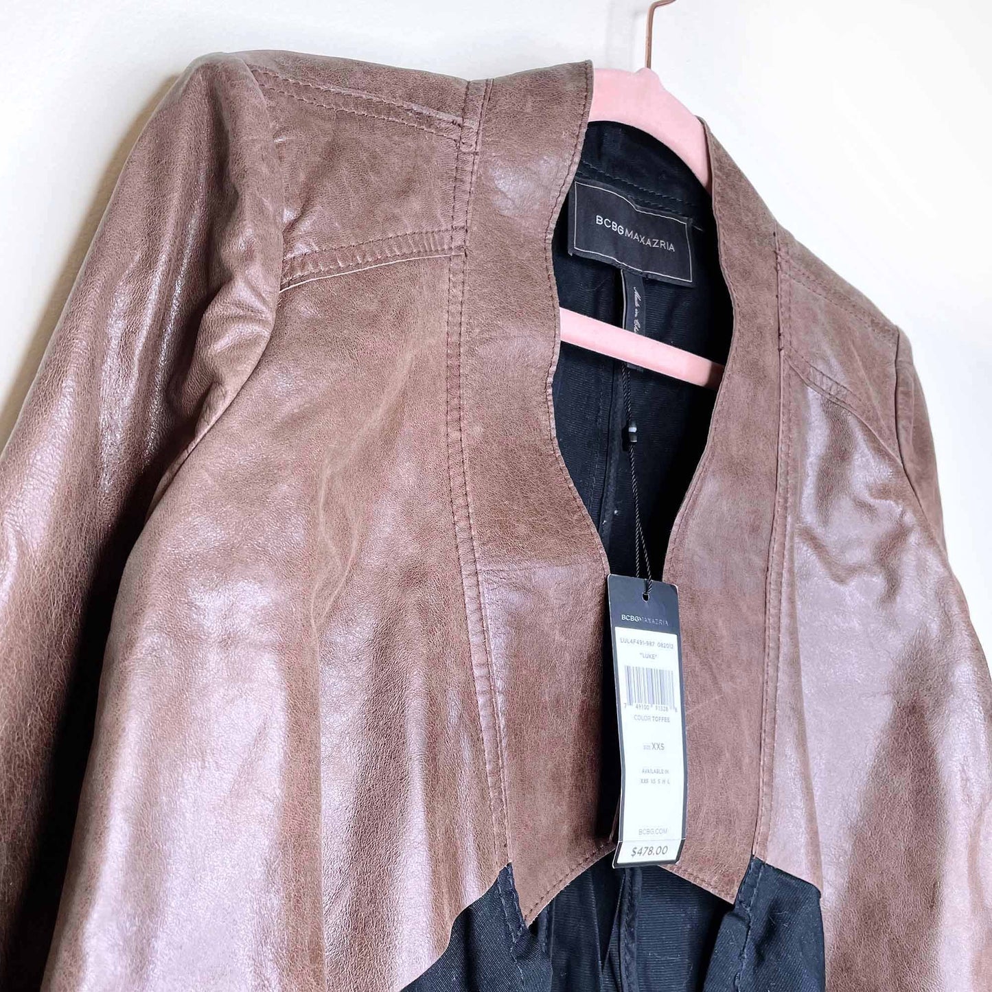 nwt bcbg luke open cropped leather jacket - size xxs