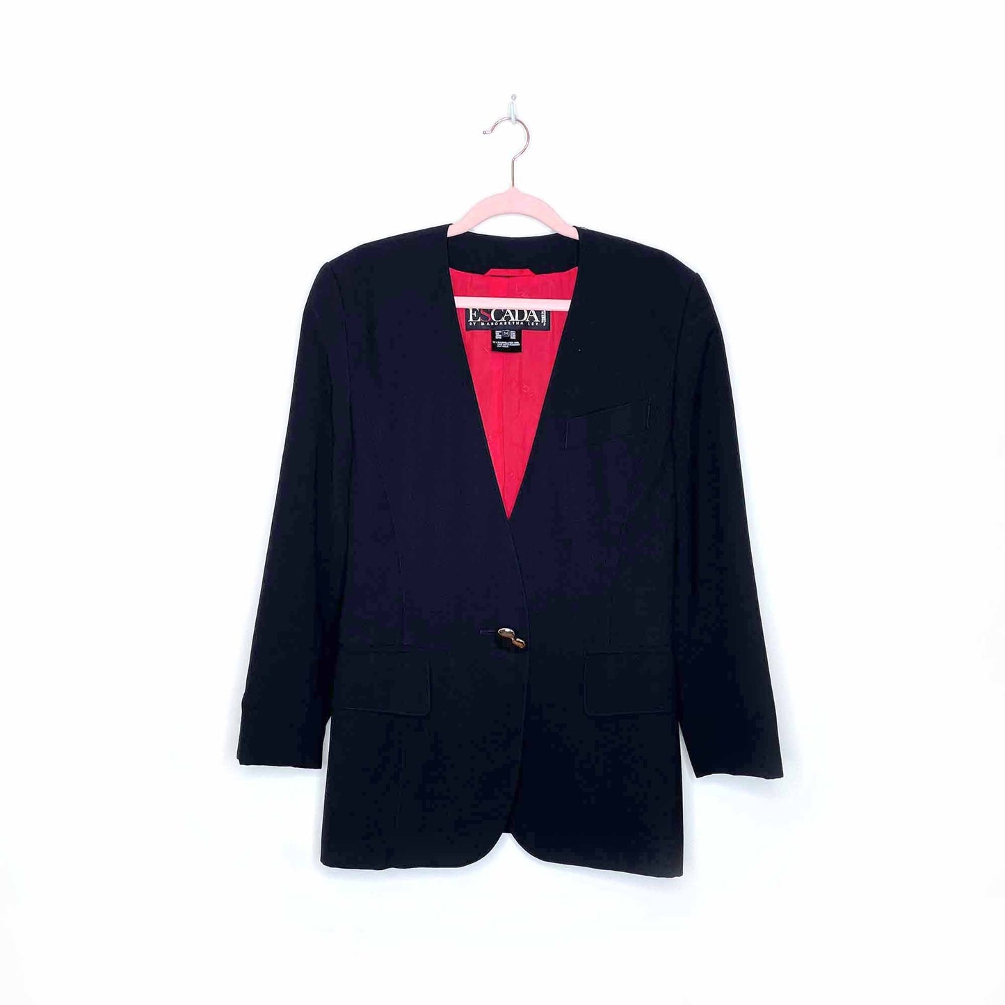 vintage 80's escada black wool heart buttons blazer - size 34