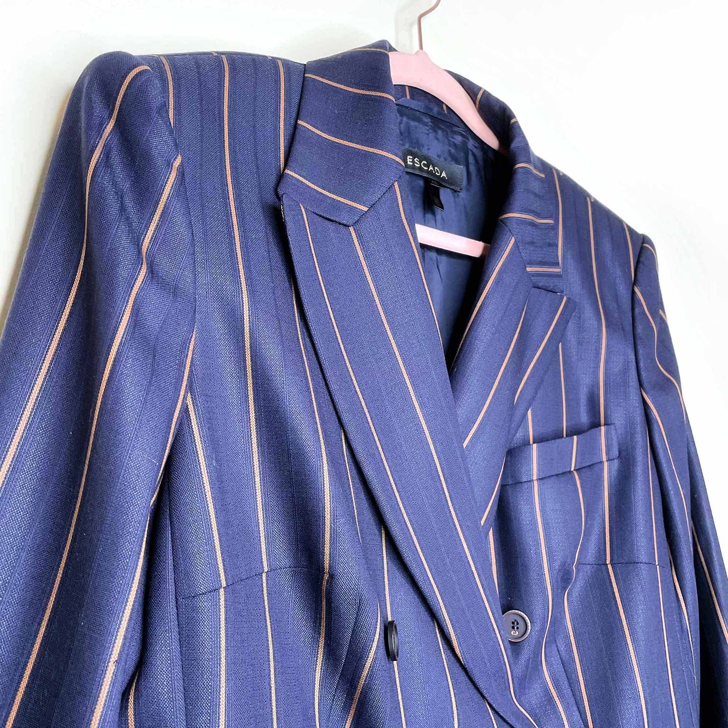 escada 3-piece wool-silk striped pant skirt suit set - size 40