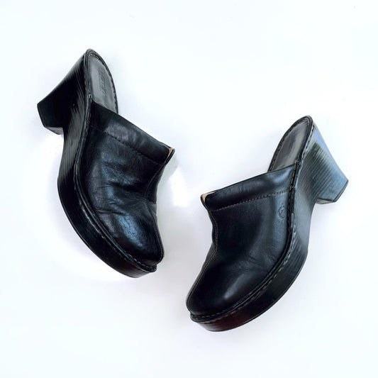 born black leather slip on clogs - size 9