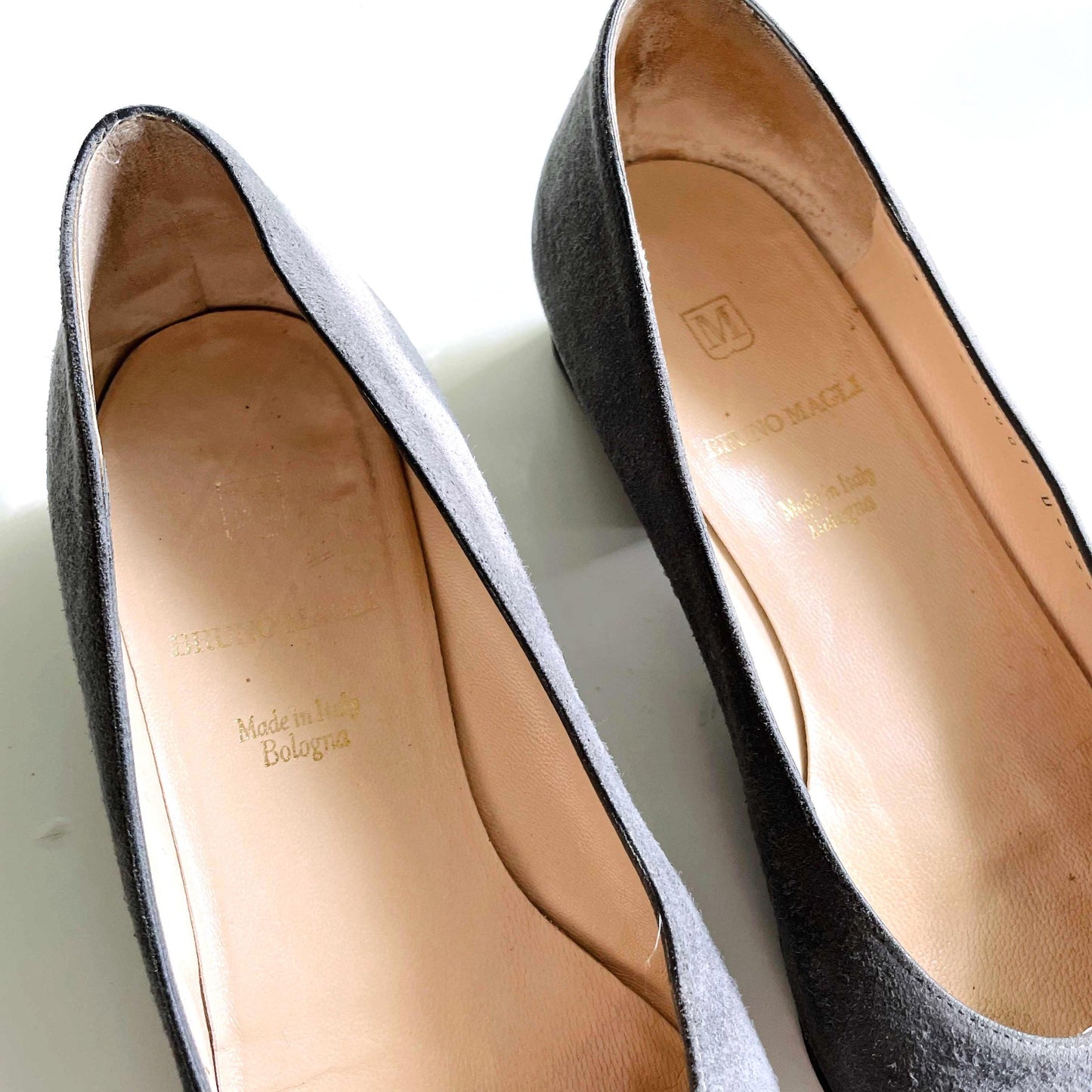 bruno magli suede day heel with metal art heels - size 37