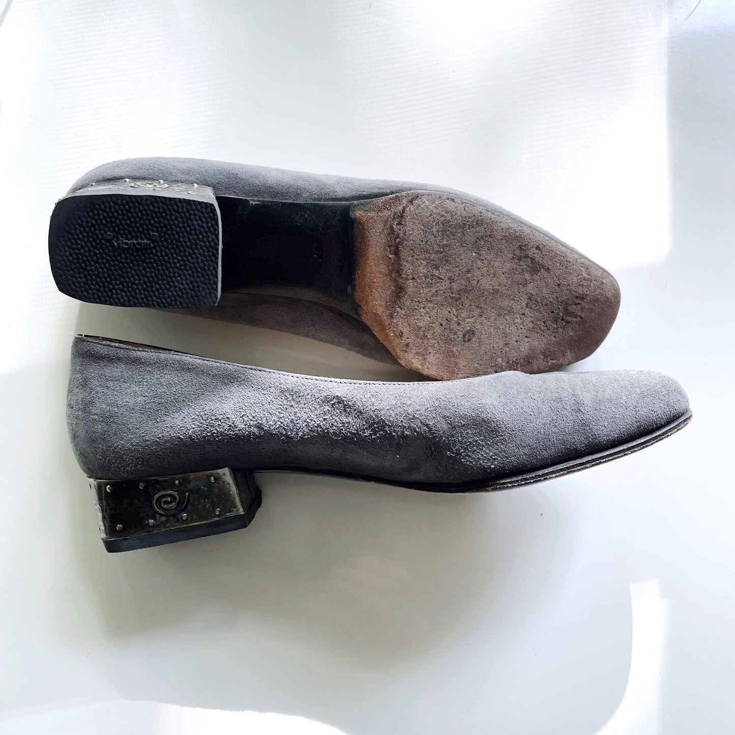 bruno magli suede day heel with metal art heels - size 37