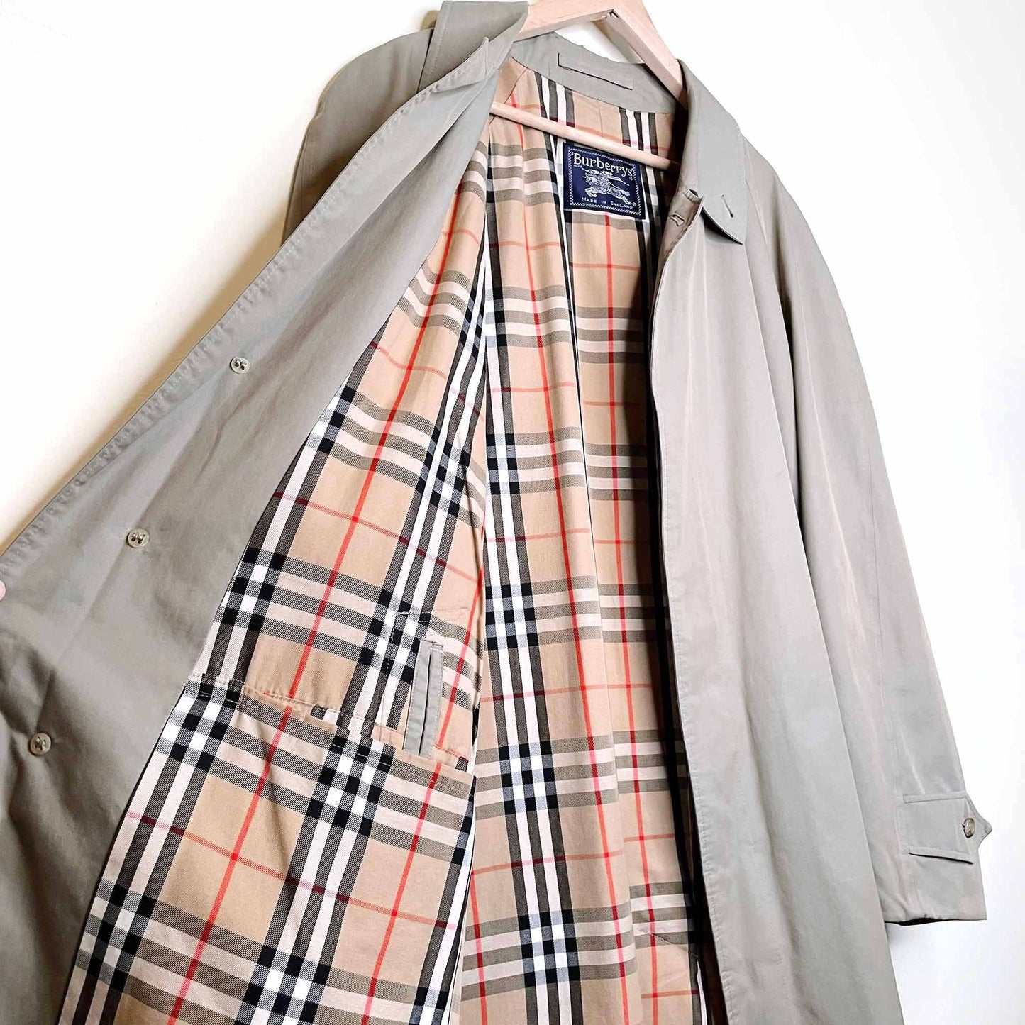 vintage burberrys trench coat with nova check lining - size large