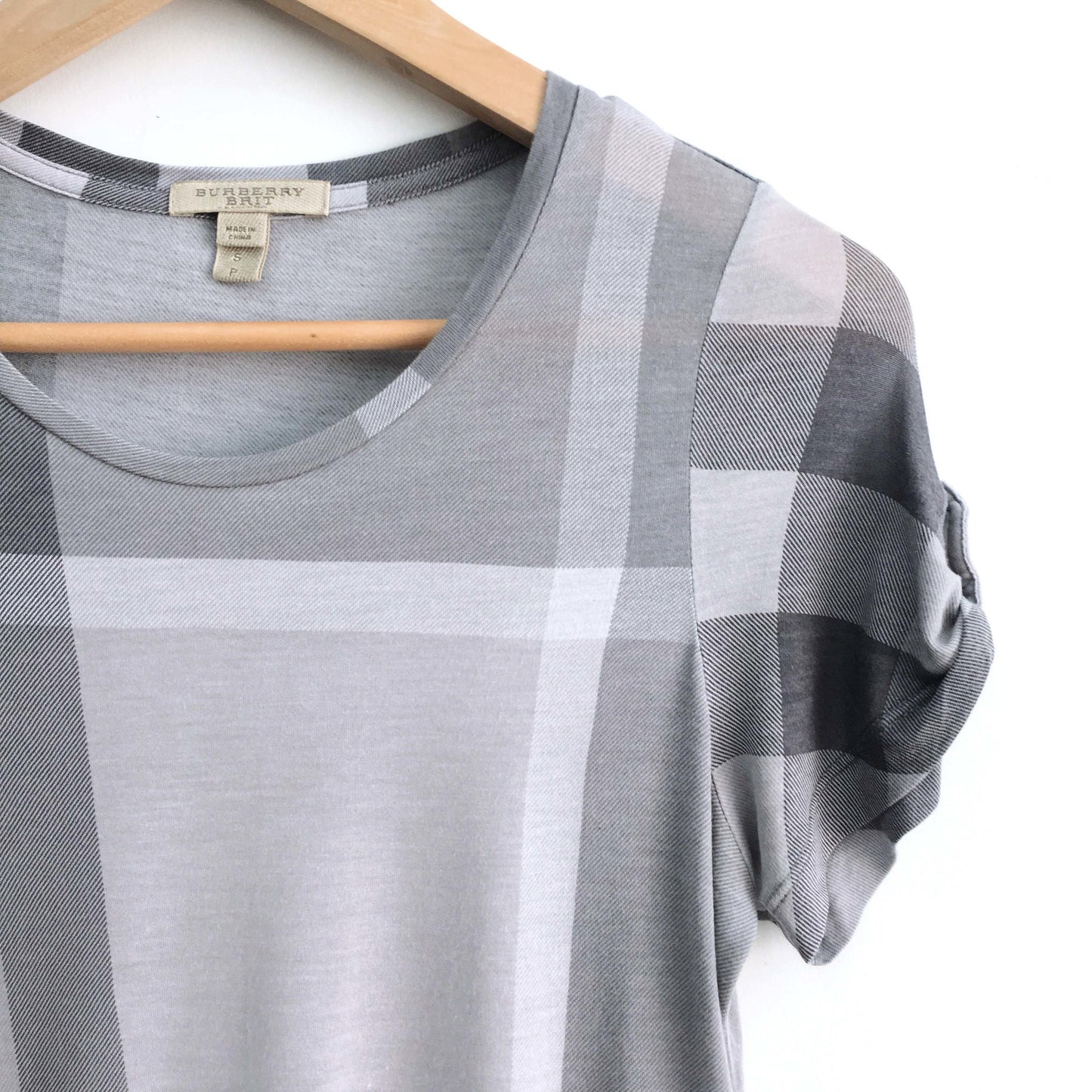 Burberry Check Rolled Sleeves Tee - size Small