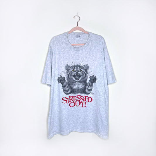 vintage 90's wildside bob harrison stressed out cat tee - size xl