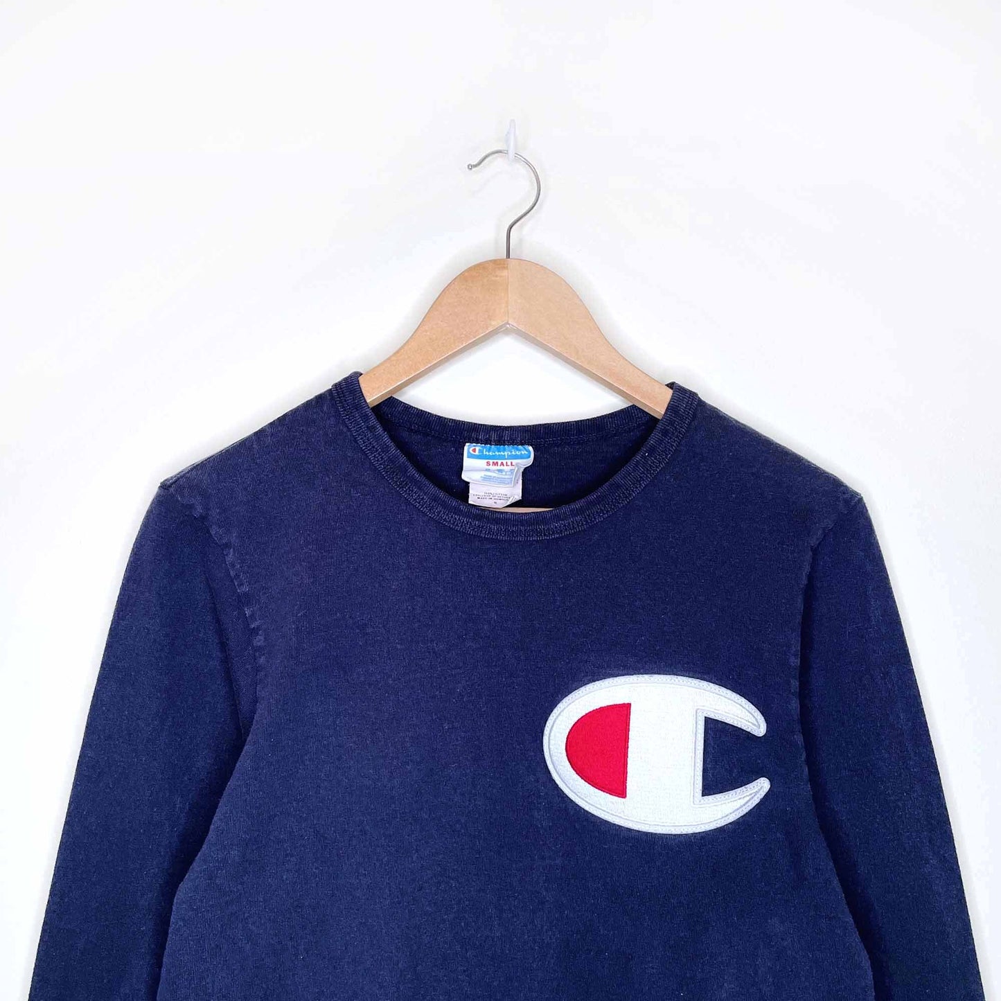 vintage champion big c patch long sleeve tee - size small