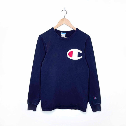 vintage champion big c patch long sleeve tee - size small