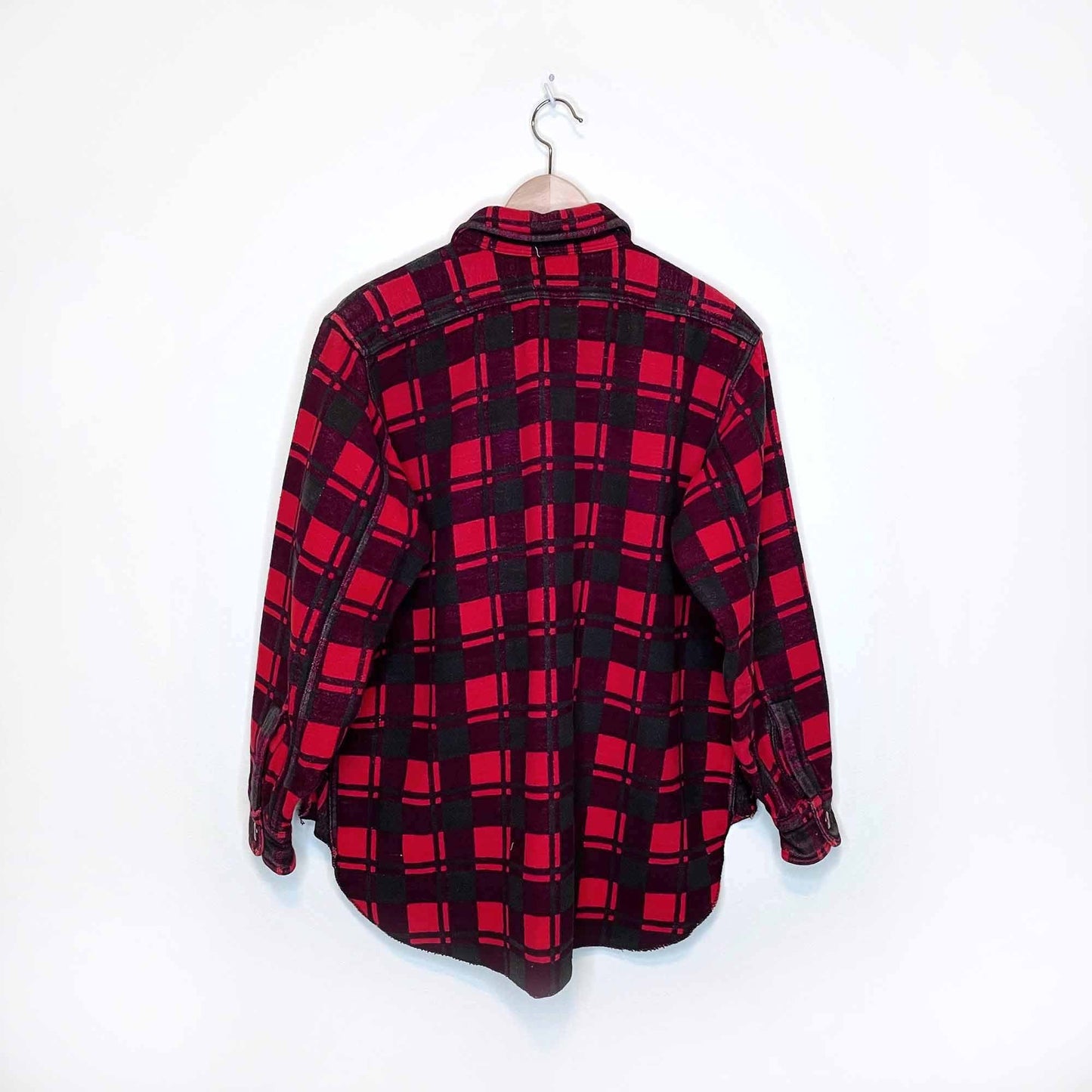 vintage 60's champion red buffalo plaid fleece shacket - size 15.5