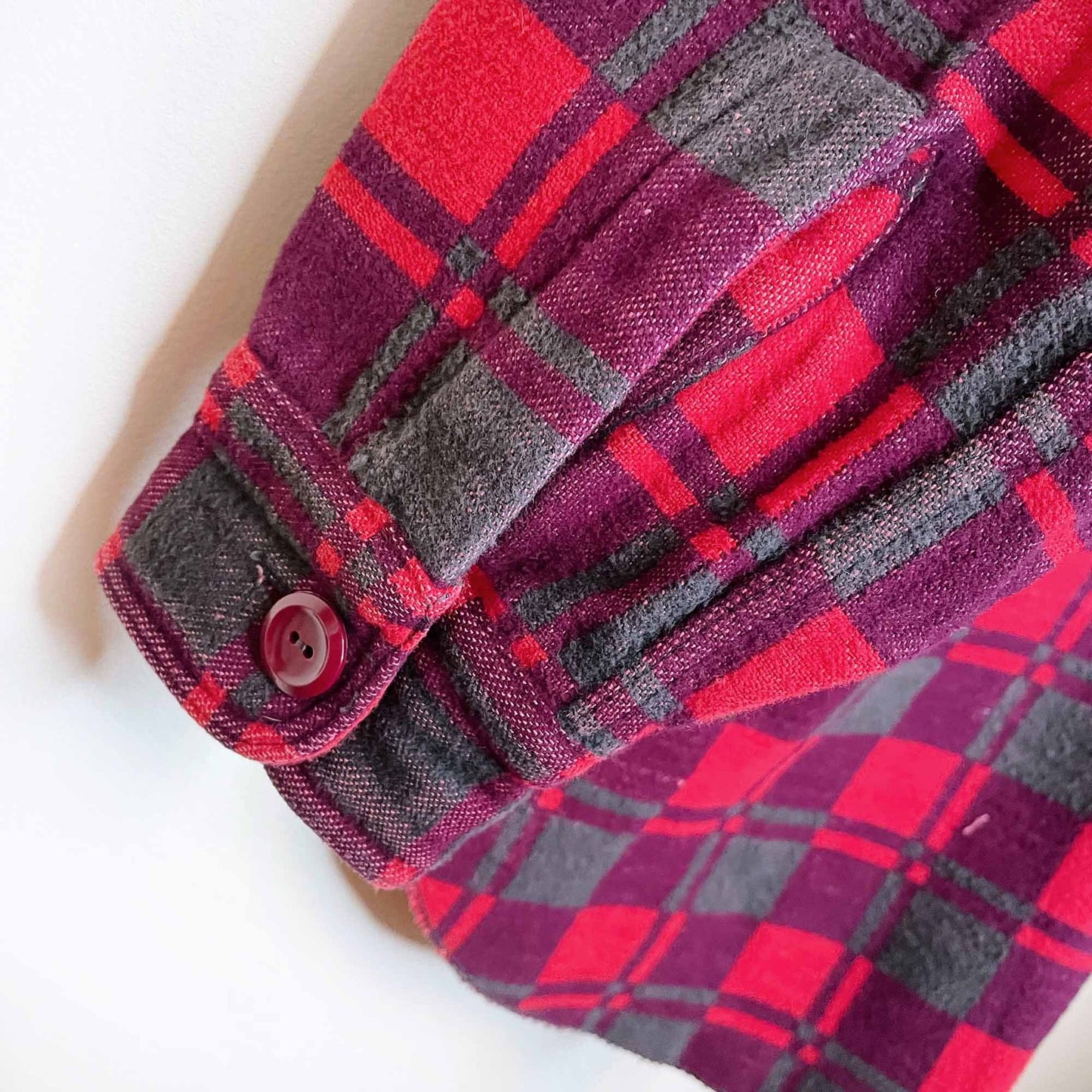 vintage 60's champion red buffalo plaid fleece shacket - size 15.5