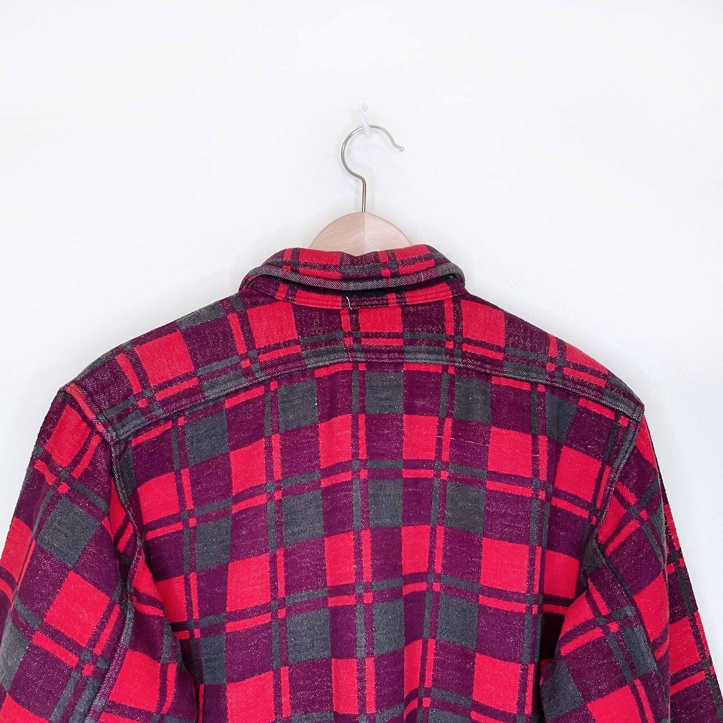 vintage 60's champion red buffalo plaid fleece shacket - size 15.5