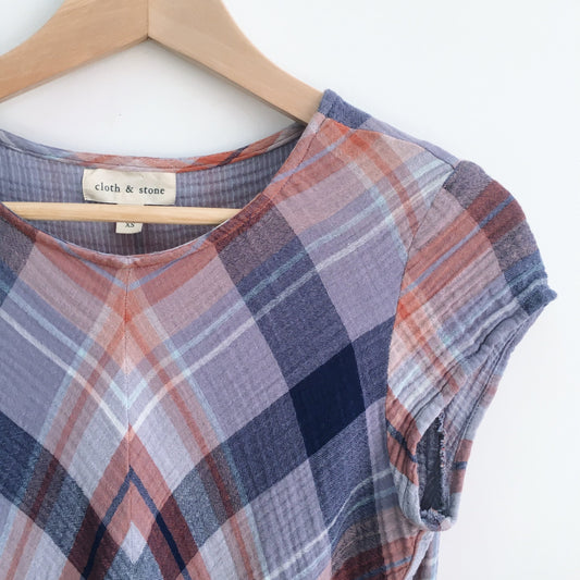 Cloth &amp; Stone plaid tie-front shirt - size xs - Anthropologie