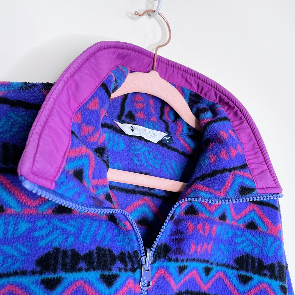 90s Columbia Fleece Jacket Vintage Full Zip Color Block Purple and