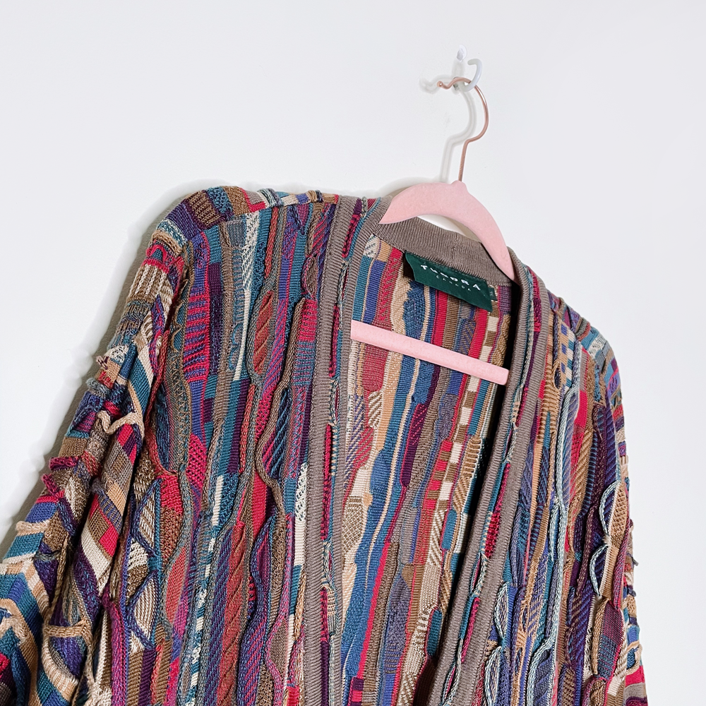 vintage tundra bachrach 3d knit multicolour cardigan sweater - size xl