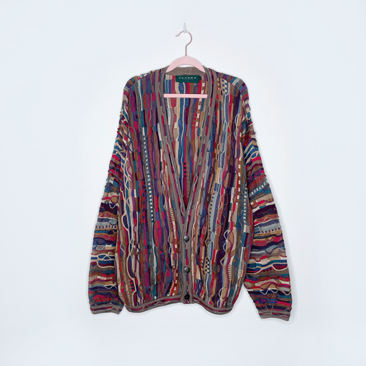 vintage tundra bachrach 3d knit multicolour cardigan sweater - size xl