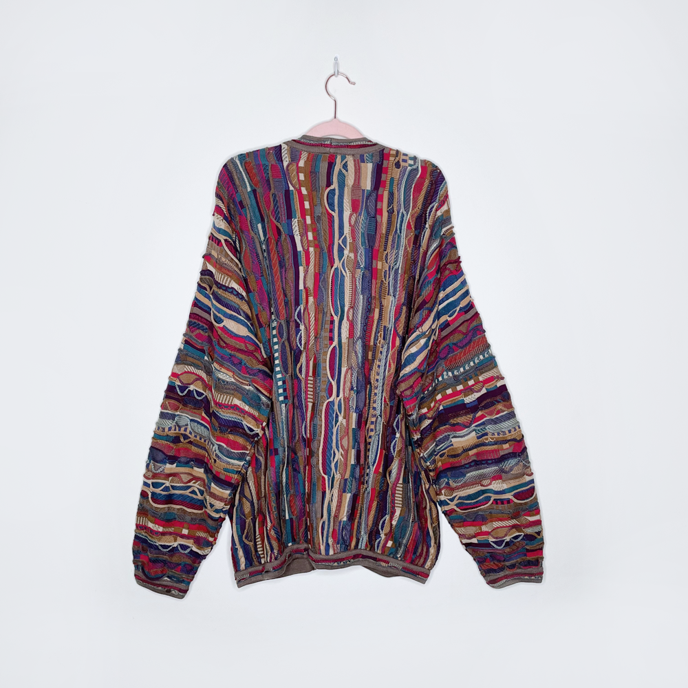 vintage tundra bachrach 3d knit multicolour cardigan sweater - size xl