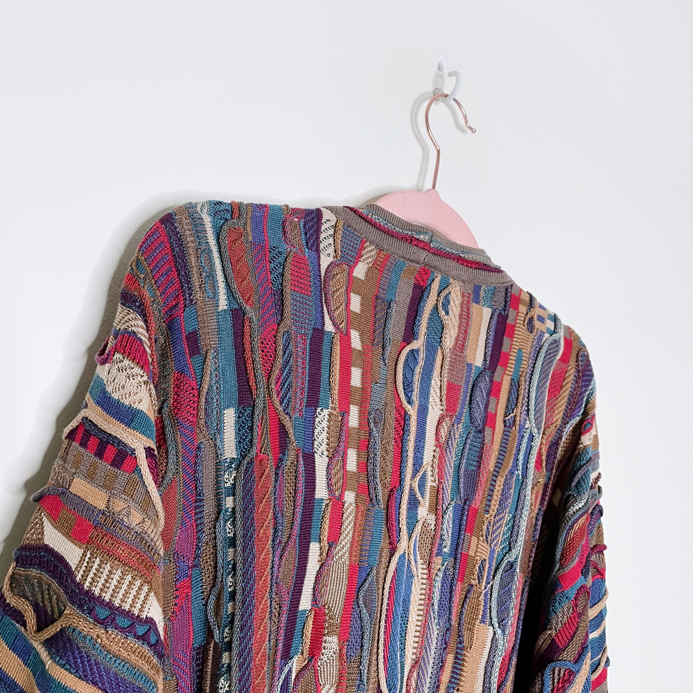 vintage tundra bachrach 3d knit multicolour cardigan sweater - size xl