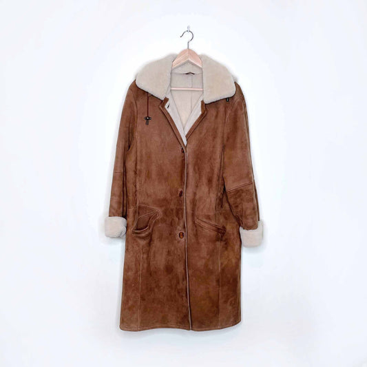 danier hooded analisa shearling coat - size medium