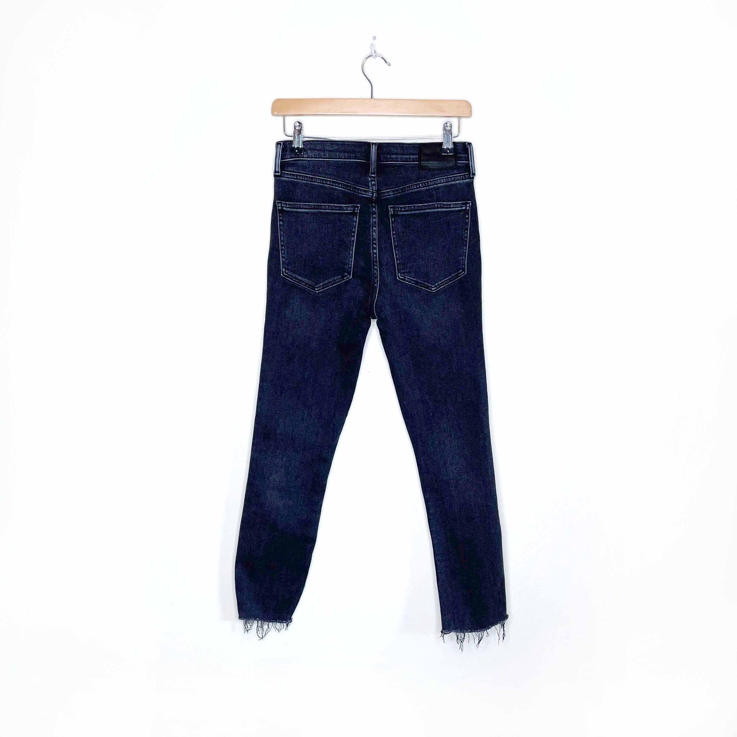 denim forum lola the mid rise skinny crop fray jeans - size 27