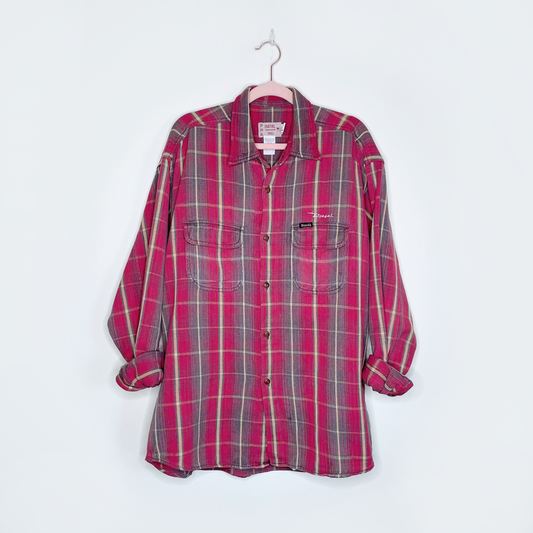 vintage 70's original diesel flannel plaid button down shirt - size xl