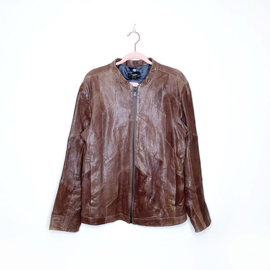 men's diesel black gold brown leather jacket - size large