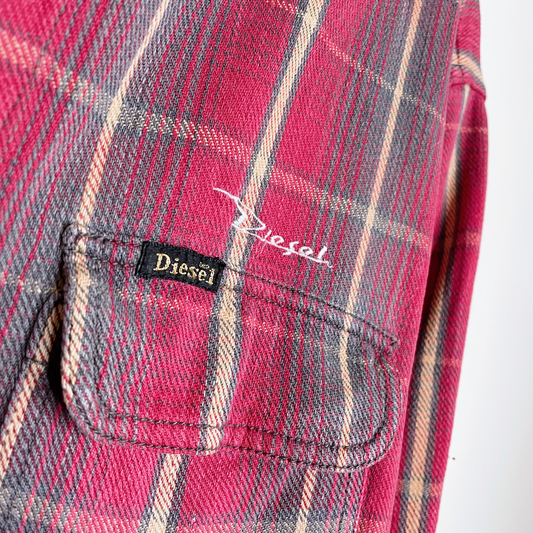 vintage 70's original diesel flannel plaid button down shirt - size xl