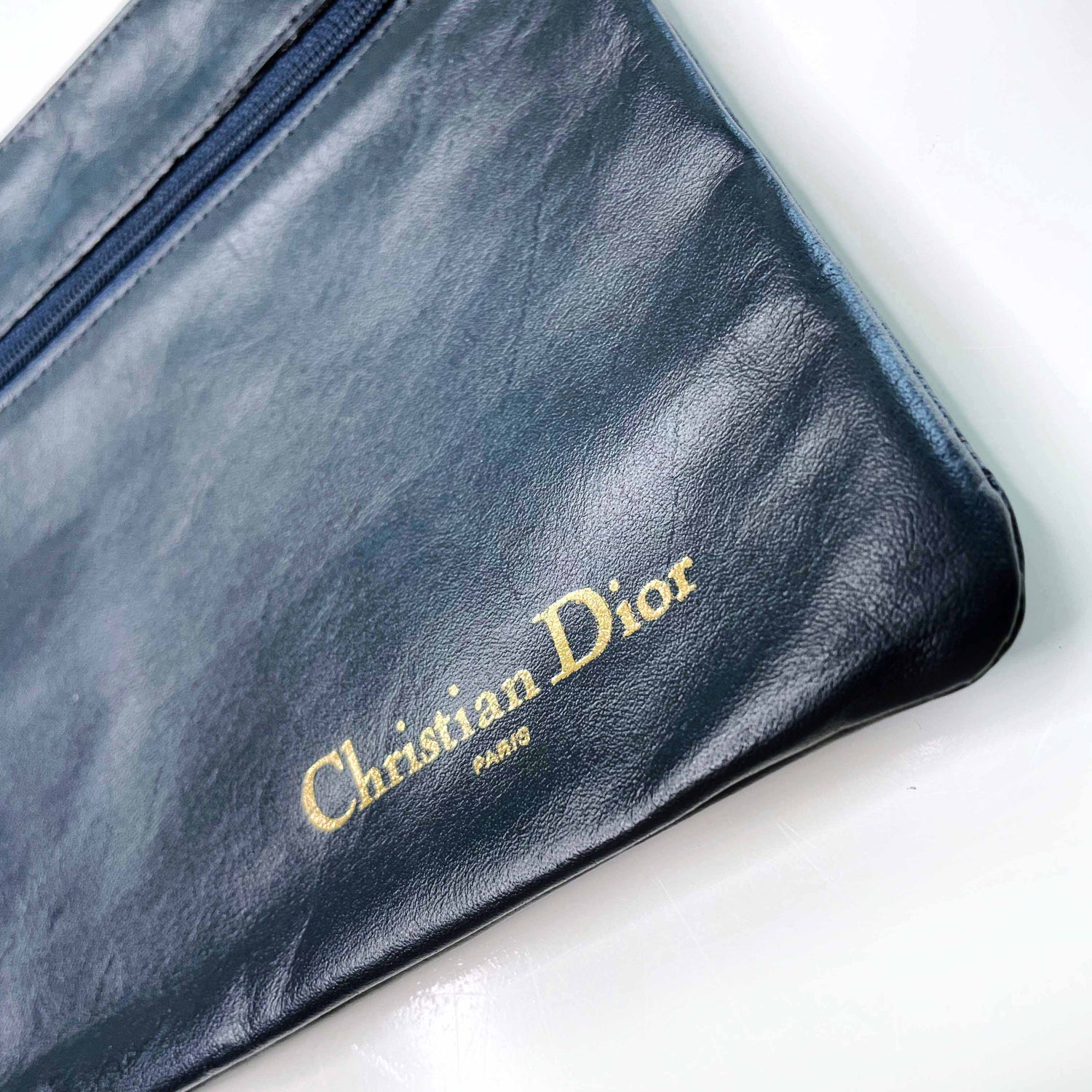 CHRISTIAN DIOR Cosmetic Bag 60s Genuine Leather Toiletry Bag 