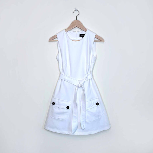 givh shyh fit and flare white pocket dress with tie waist - size 4