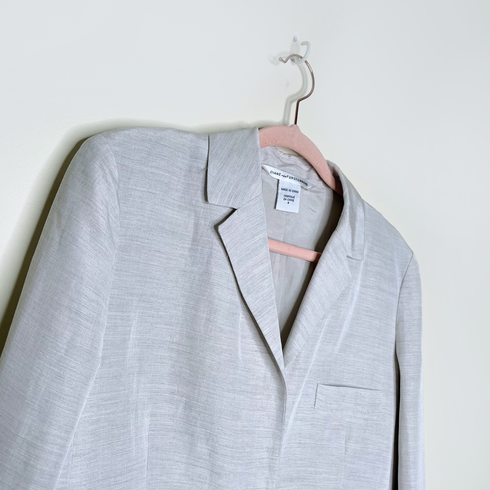 dvf diane von furstenberg grey linen-blend school boy blazer - size 8