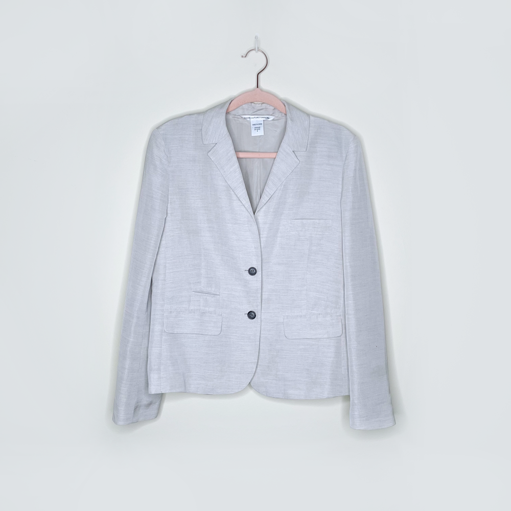 dvf diane von furstenberg grey linen-blend school boy blazer - size 8