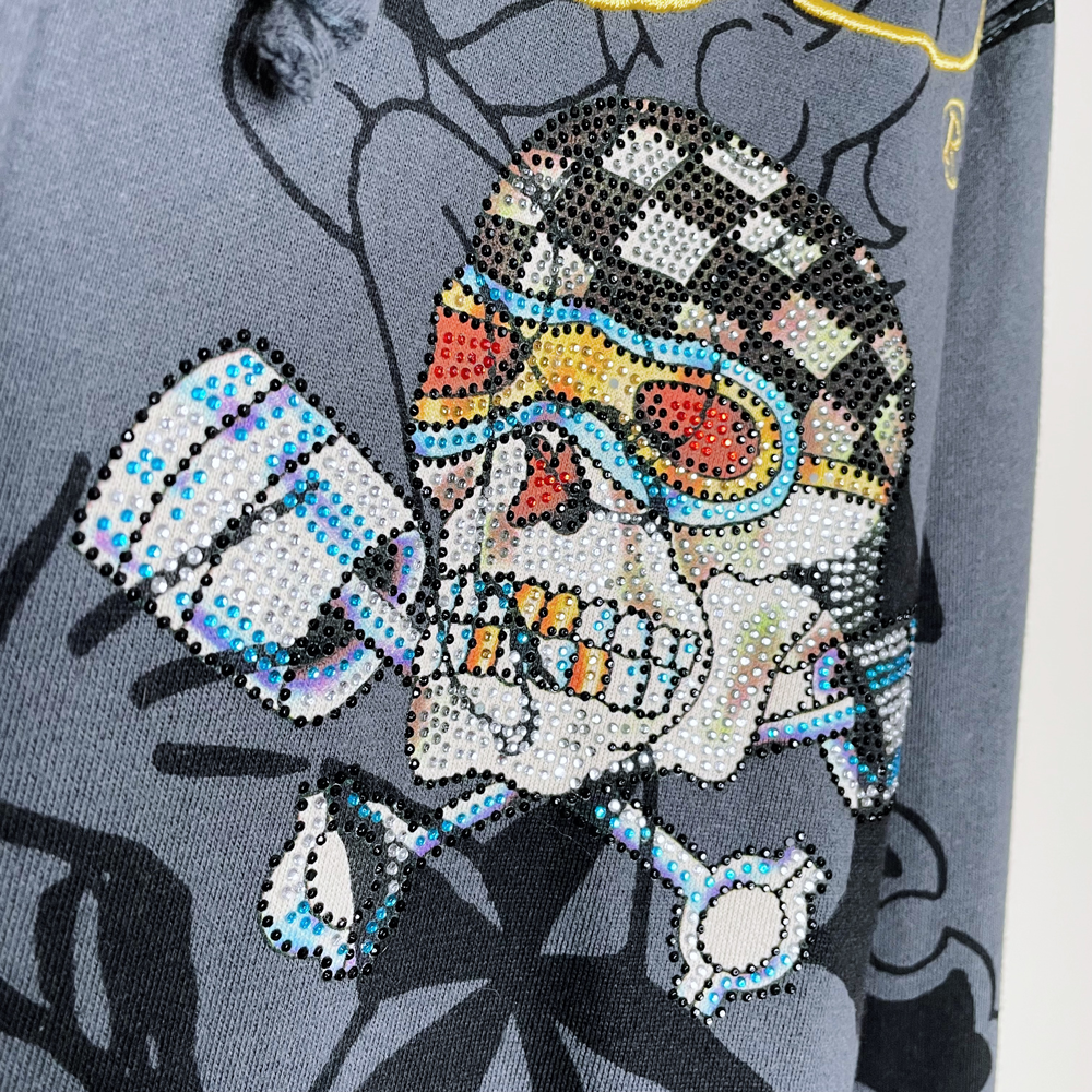 vintage ed hardy crystal skull zip hoodie - size xl