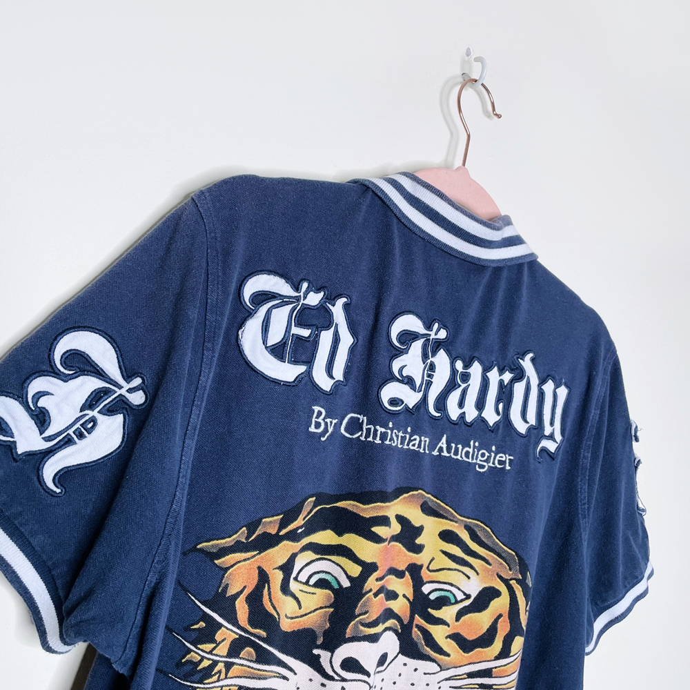 ed hardy christian audigier tiger short sleeve polo - size medium