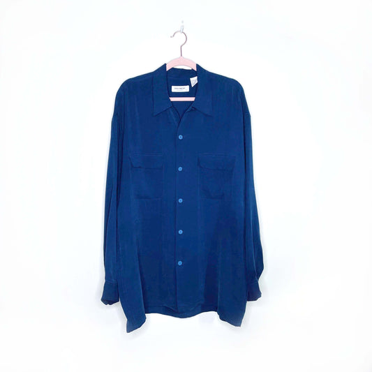 equipment ribbed texture silk button down shirt - size large