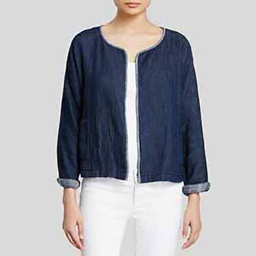 eileen fisher chambray gauze organic cotton open jacket - size small